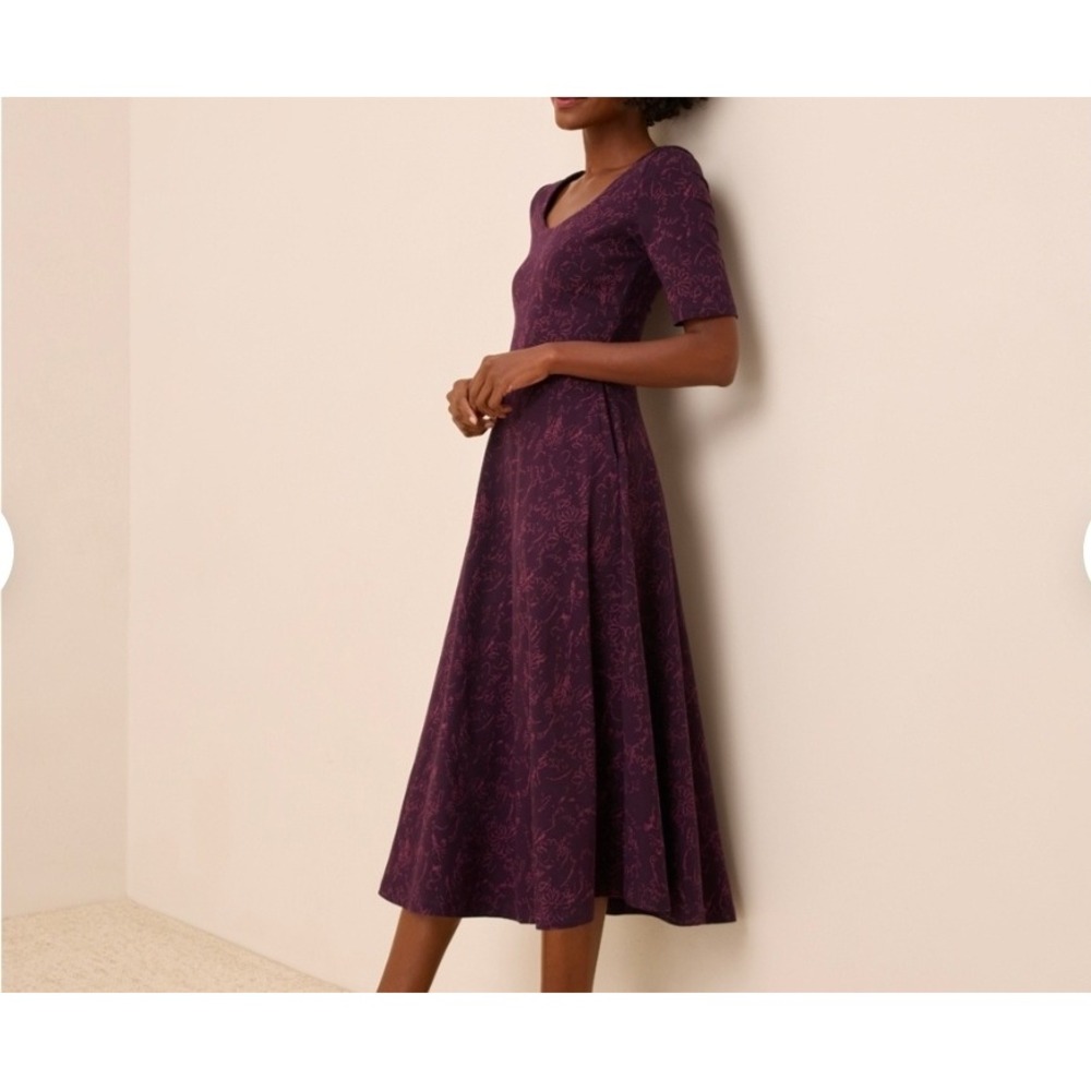 Pact Fit & Flare Signature Scoop Midi Dress Size XL Purple Floral Pockets